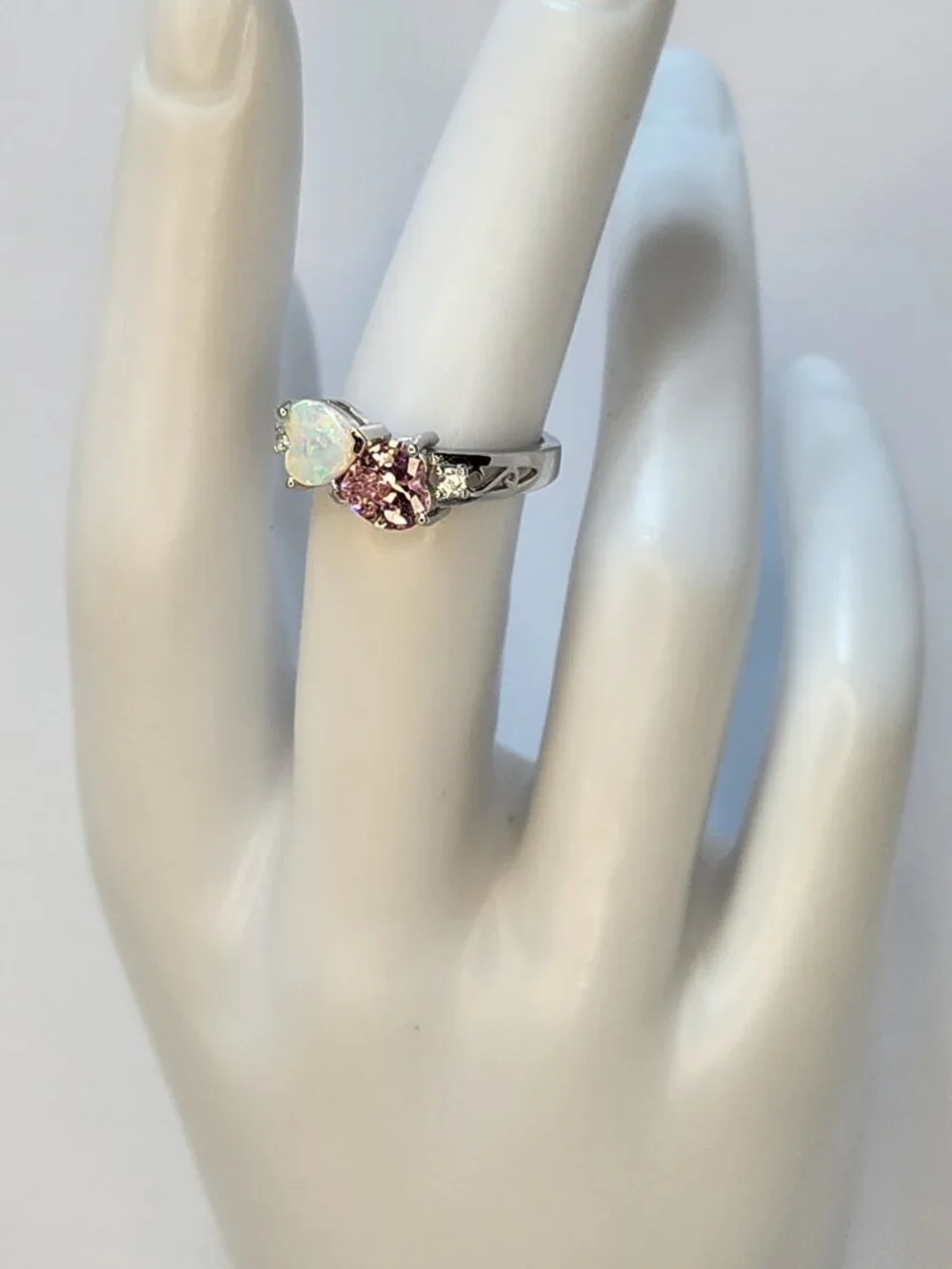 Blue Opal & Tanzanite CZ Heart Ring – .925 Sterling Silver – Size 7 R-9